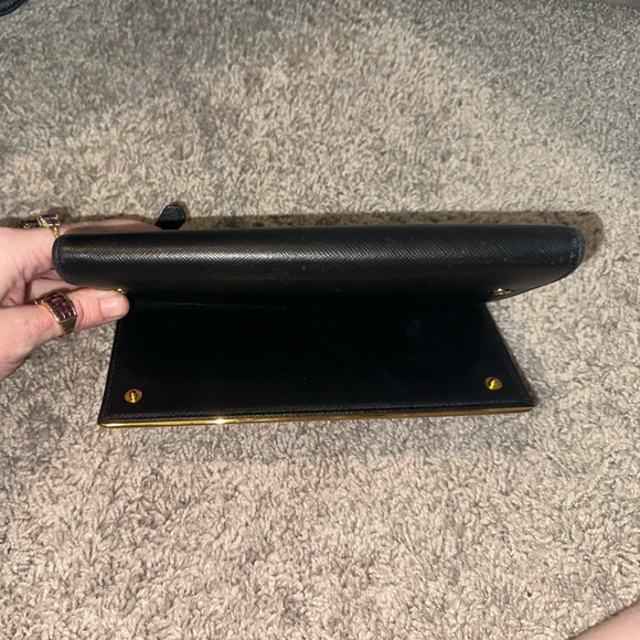 Prada Black Continental Wallet Saffiano Leather Black & Gold - Picture 6 of 8